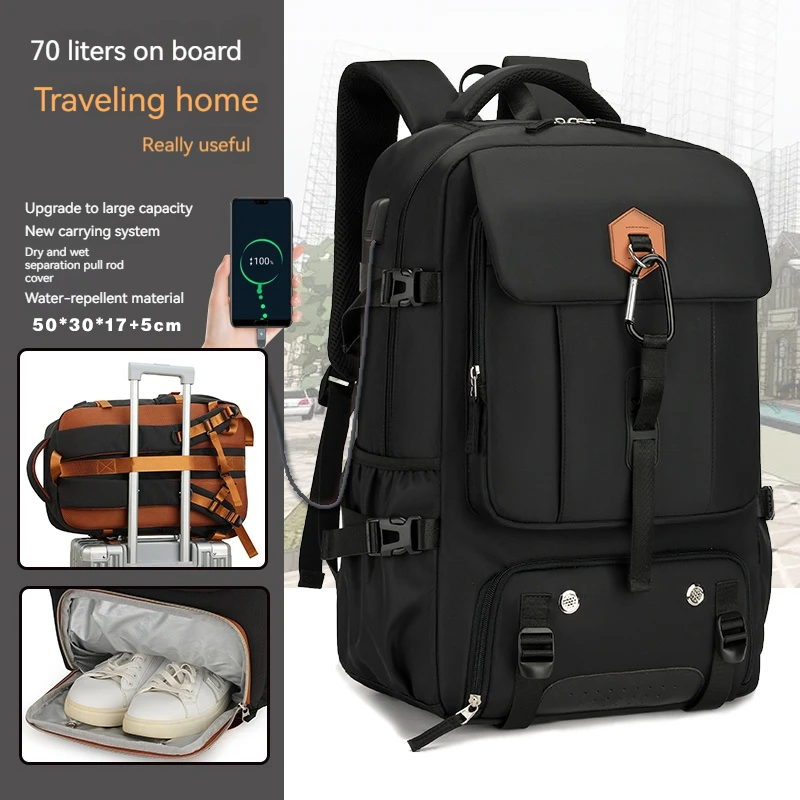 Outdoor-Rucksack für Reisen, 50 l wasserdichter Camping-Rucksack für Damen und Herren, Rucksack mit Schuhfach
