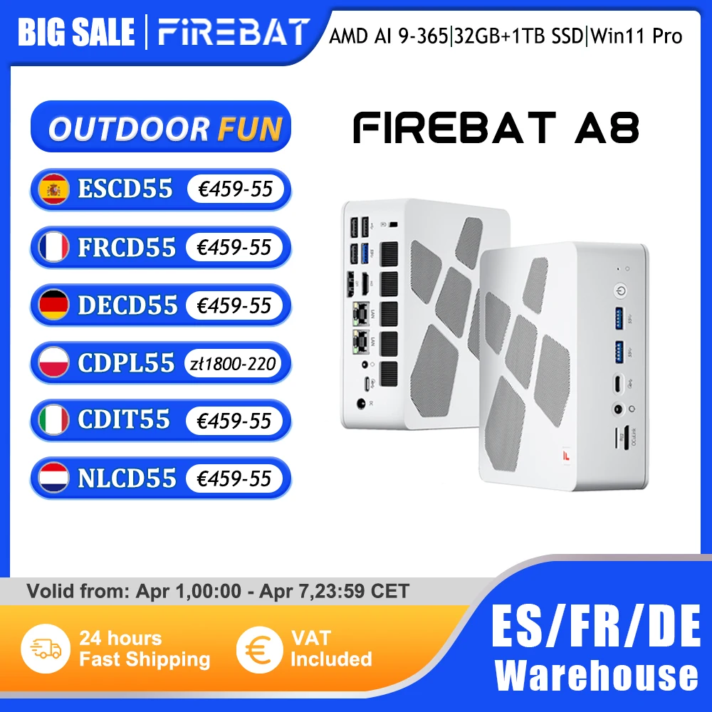 Firebat Mini-PC A8 Gamer mit OCuLink AMD Ryzen AI 9 365 USB4*2 DDR5*2 PCIe4*2 32 GB 1 TB Windows 11 Pro WiFi6 Gaming-Computer