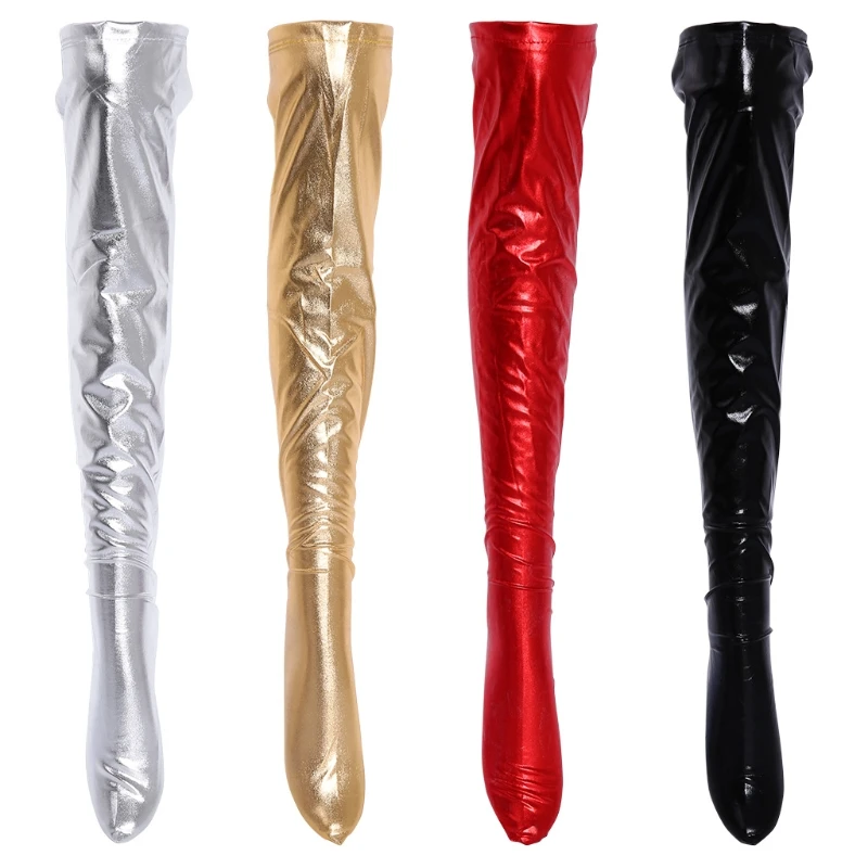 Overknee-Socken für Damen, Kunstlederhose, lässig, lange Overknee-Strumpfhose, Schwarz, Rot, Silber, Gold. Heiß! Oberschenkelhohe Socken Image