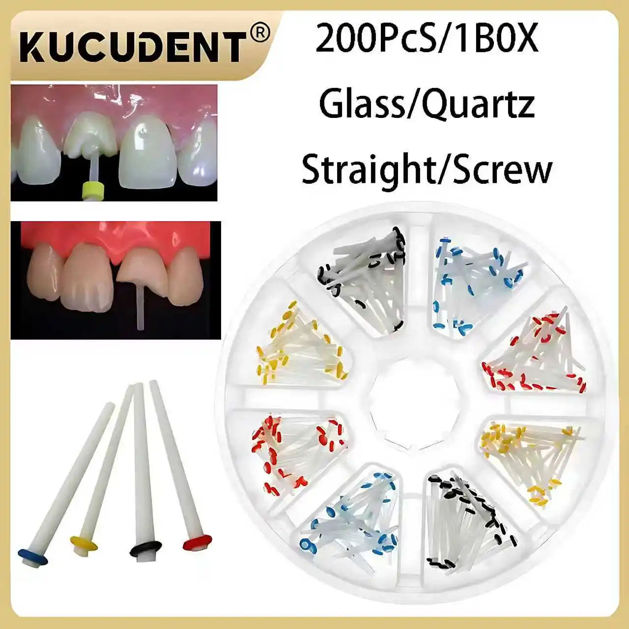 200 Teile/schachtel Dental Quarz Glasfaser Post Kit, 1,2/1,4/1,6/1,8mm Gewinde Harz Beiträge für Wurzelkanal Wiederherstellende Zahnmedizin Werkzeuge Image