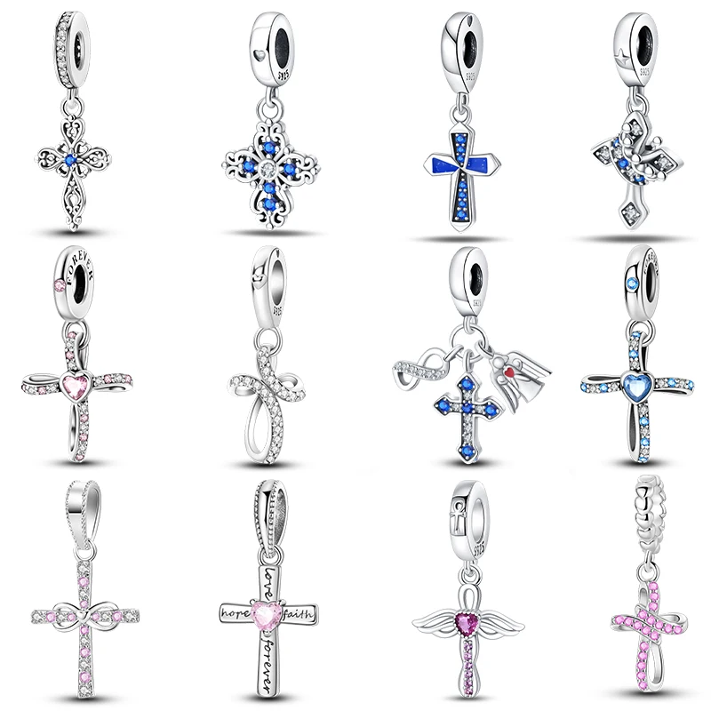 Klassische 925 Sterling Silber Heilige Engel Kreuz Charms Perlen Anhänger Für Frauen Fit Qikaola 925 Original Armbänder DIY Schmuck Geschenk Image