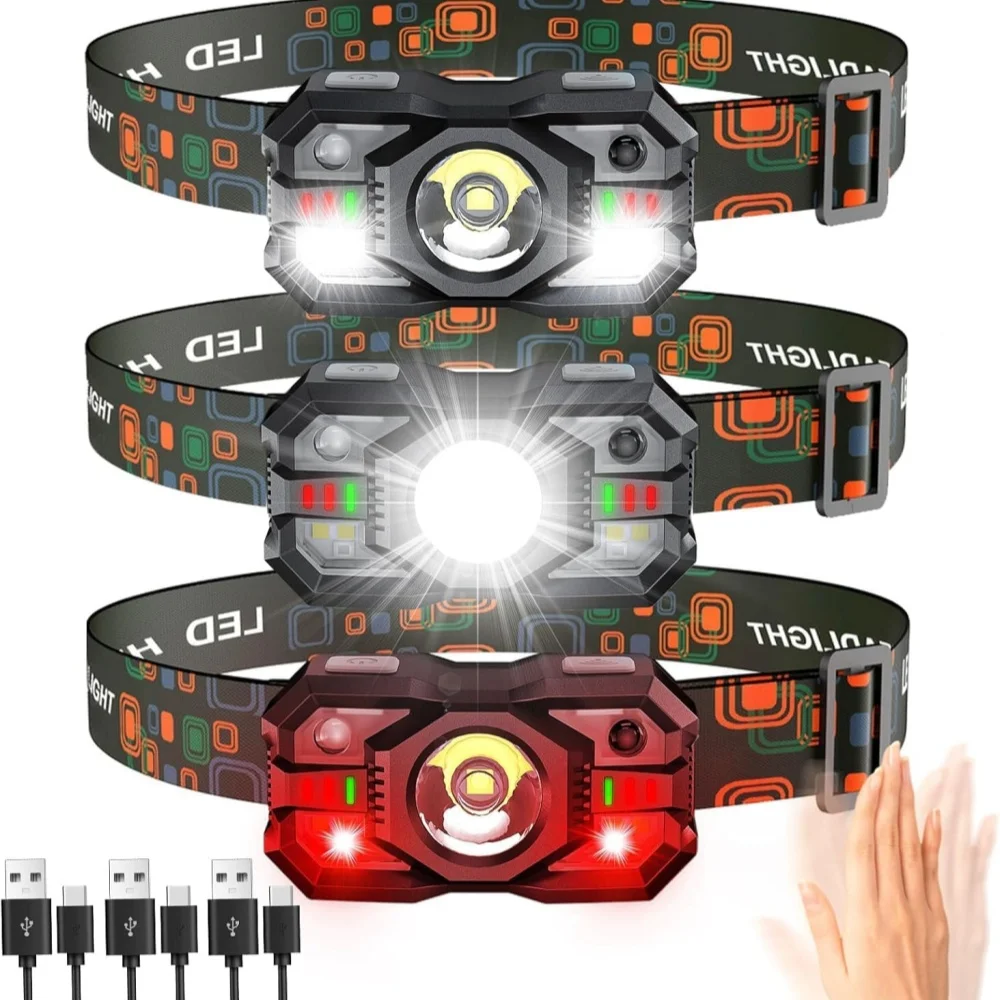 Wiederaufladbare Scheinwerfer Motion Sensor LED Scheinwerfer Rotes Licht Super Helle Angeln Licht Kopf Taschenlampe Camping Outdoor Kopf Lampe Image