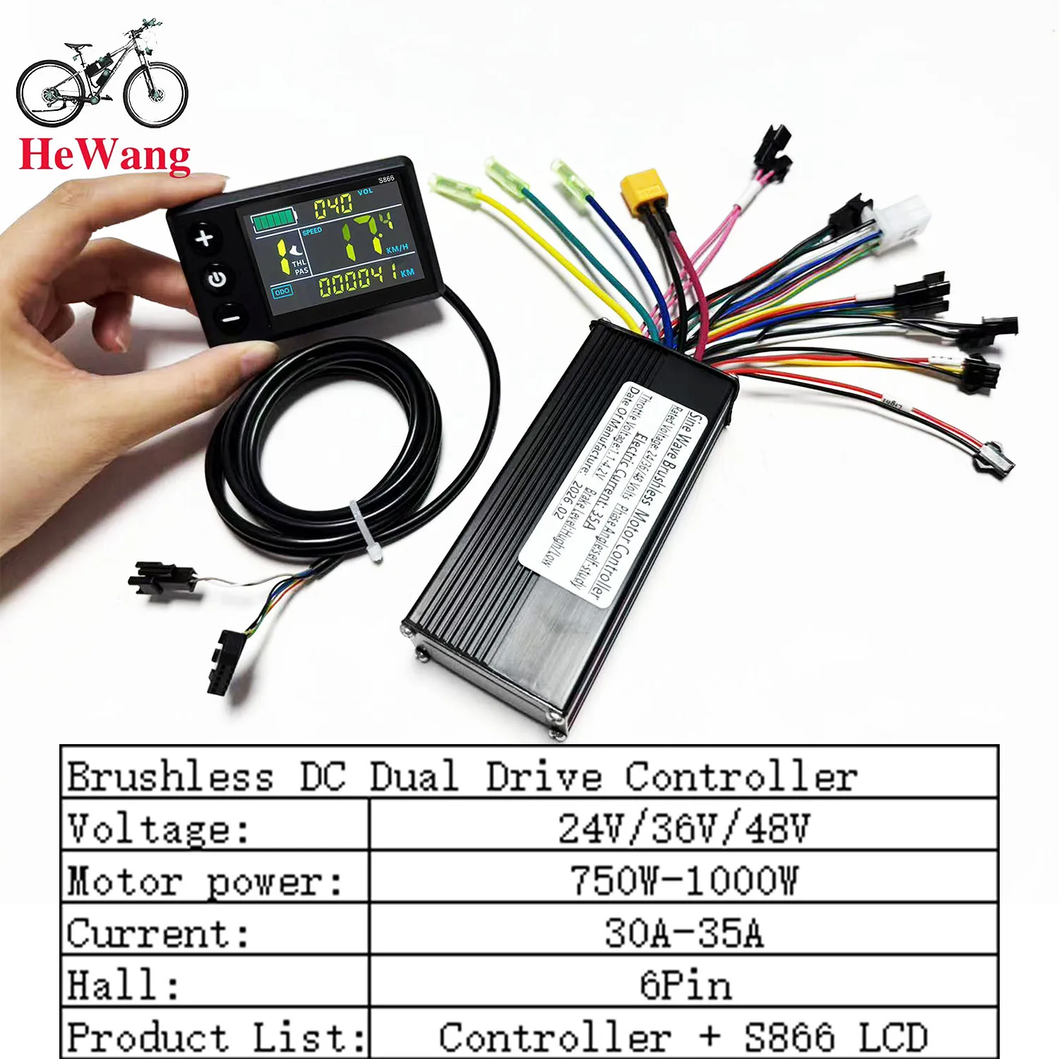 24V 36V 48V 750W-1000W 3-Modus Bürstenloser Motor 35A Sinuswellen-Controller 9 MOSFETs mit S866 Nr. 2 UART LCD für E-Bike und Scooter Image