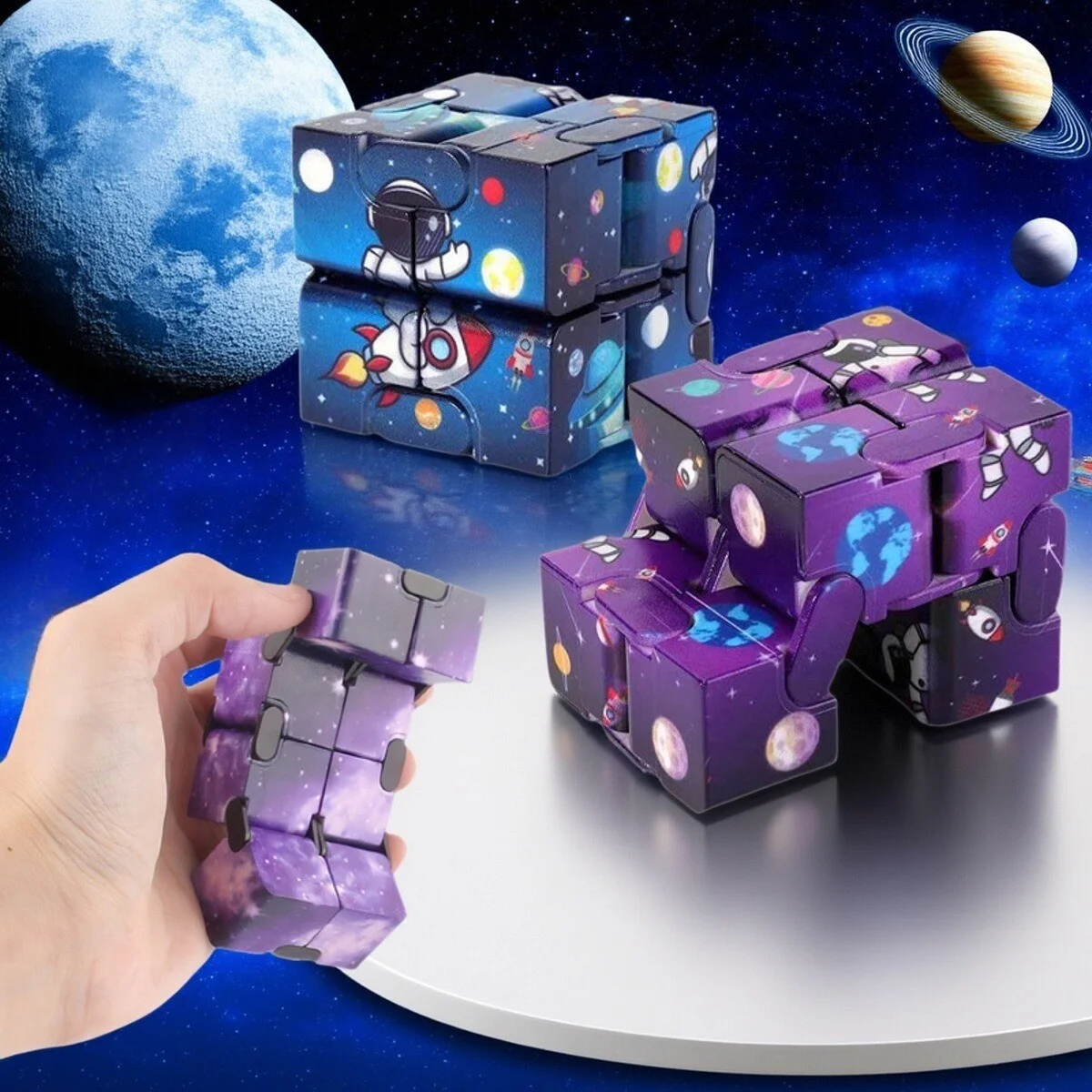 Infinity Cube Flip Space Theme ADHS Angstspielzeug – Fingerspitzen Spiel Puzzle Antistress Finger Fidget Autismus Handgeschenke für Kinder Image
