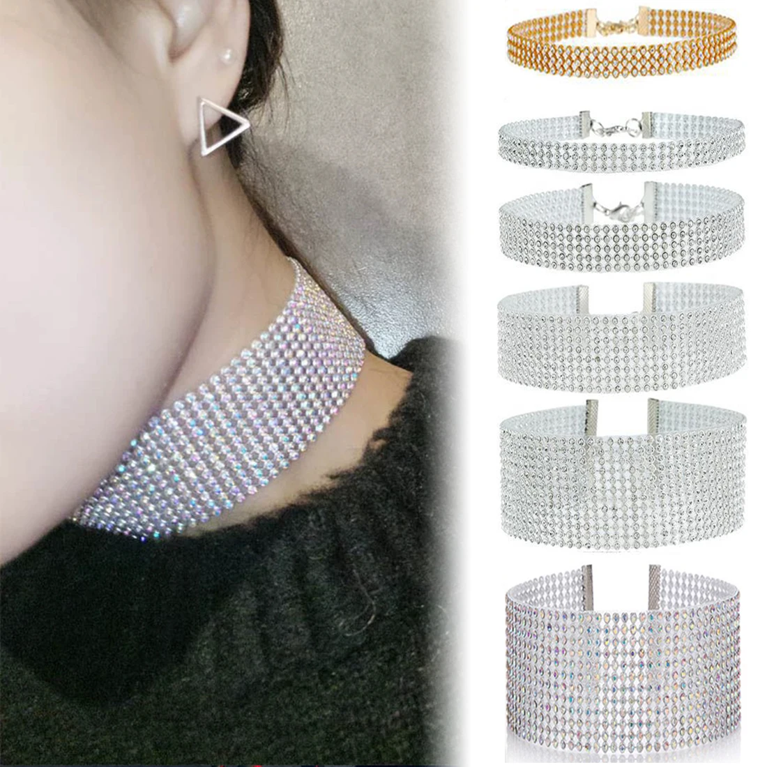 TOP Qualität Cool Shiny Strass Bundle Hals Beliebte Element Kragen Halskette Punk Hip Hop frauen Halsband Geschenk Koreanische Schmuck