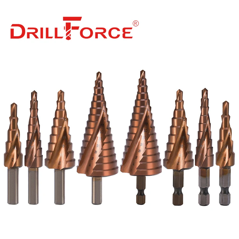 Drillforce Kobalt Schritt Bohrer HSSCO M35 Kegel Hex Dreieck Schaft Metall Bohrer Werkzeug Set Loch Cutter Für Edelstahl stahl Image