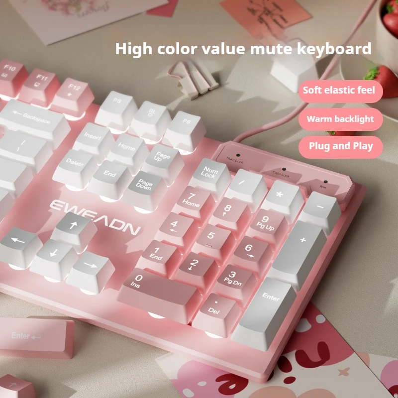EWEADN GX320Z rosa stille Büro tastatur, USB-Kabel leises Tippen für Windows-PC/Laptop, Büro & Spiele, ergonomisch, bequem Image