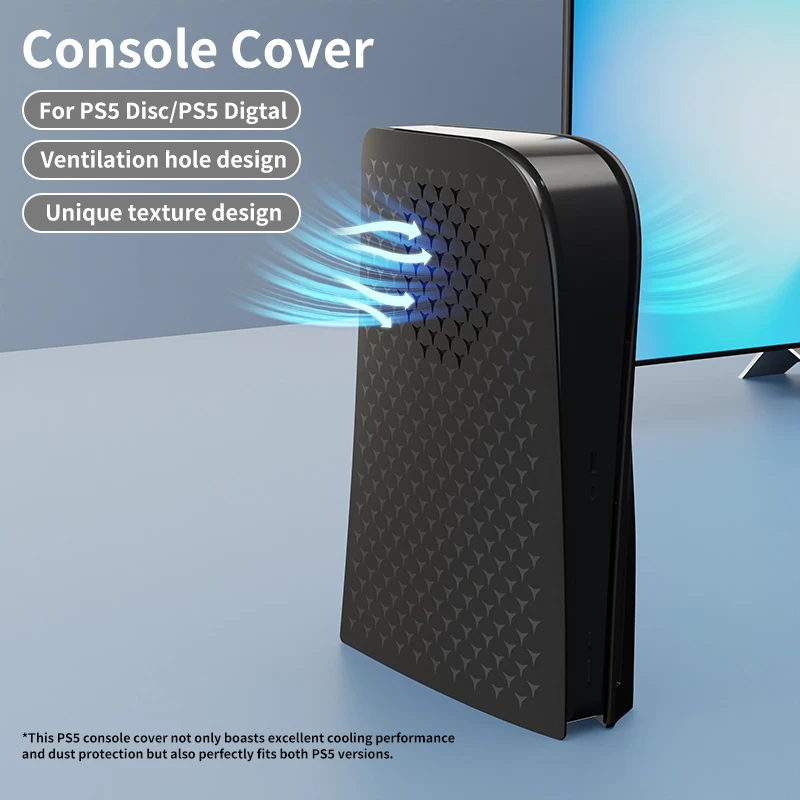 HONCAM Premium ABS Cover Shell für PS5 Spielekonsole, Disc & Digital Console Cover Plates Anti-Staub-Schutzhülle Covers Schwarz Image