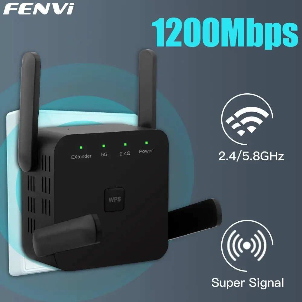 5ghz ac1200 wifi repeater 1200mbps router schwarz wifi extender verstärker 2,4g 5ghz wifi signal booster langstrecken netzwerk Image
