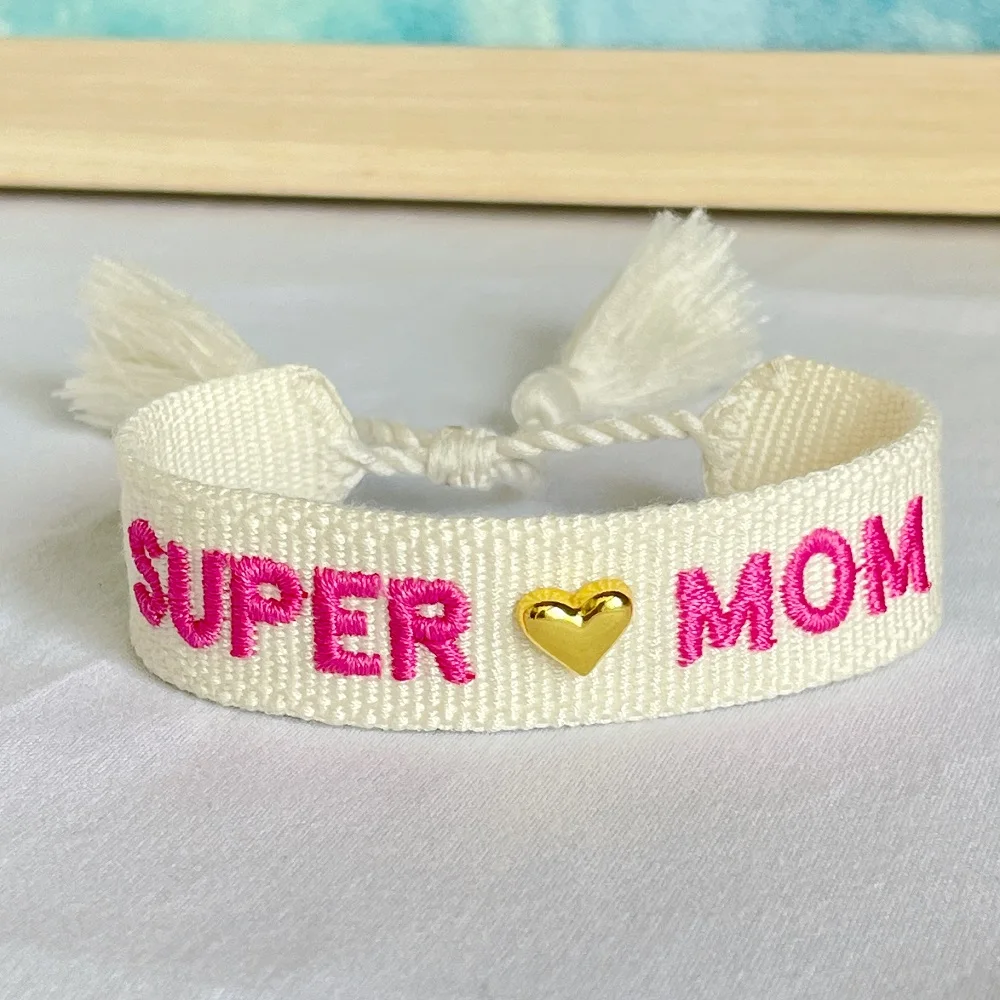 BEST MOM Stickerei-Armbänder, verstellbares Armband, Geschenk für Super-Mama Image