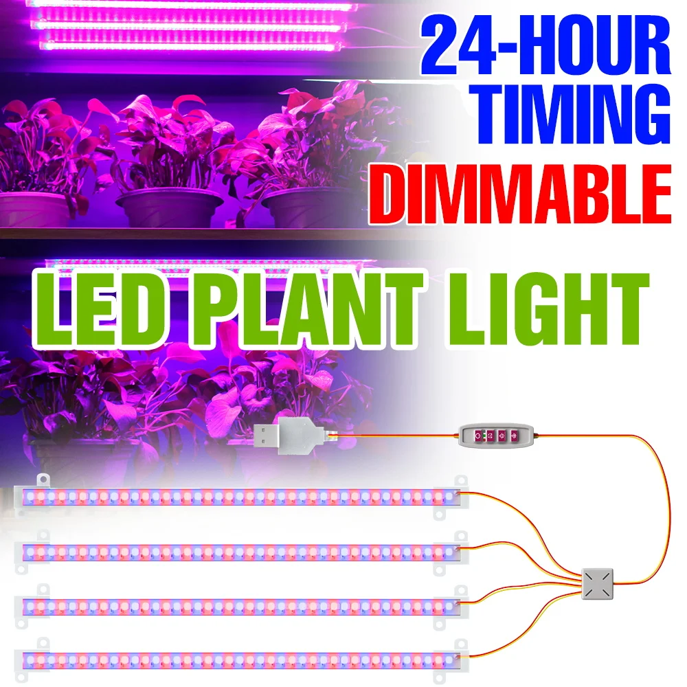 LED-Pflanzenlichtleiste USB Vollspektrum-Pflanzenkultivierungsleuchte DC5V für Topfobst Hydrokulturbeleuchtung mit 24-Stunden-Timer Image