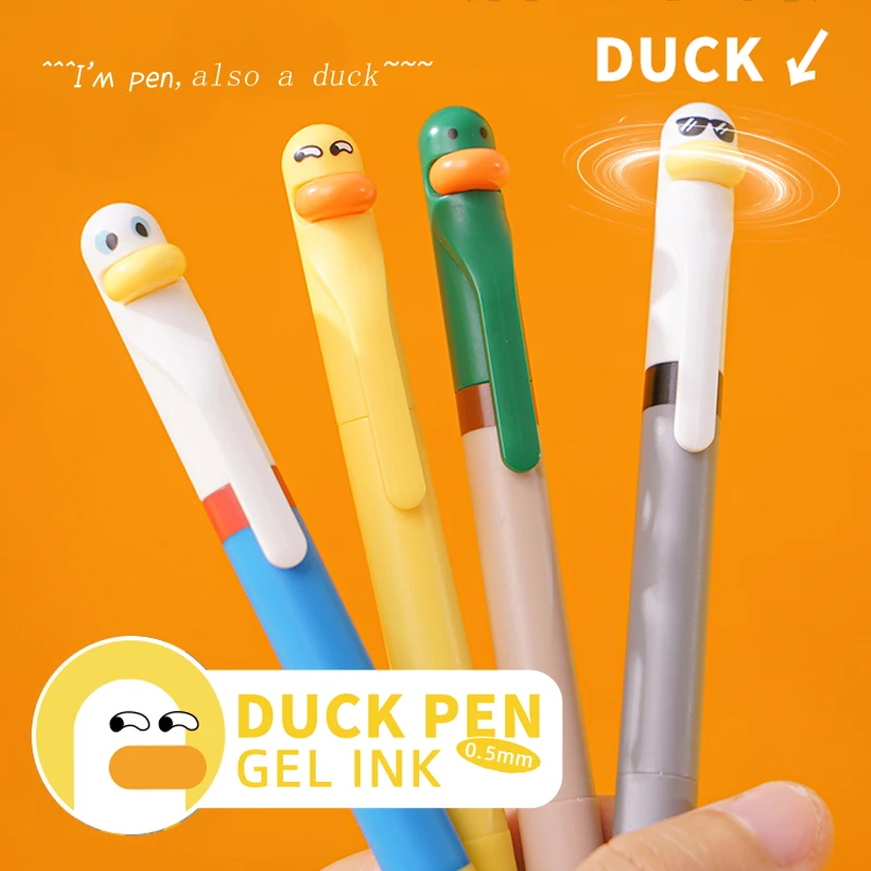 4 Teile/satz Nette Ente Design Gel Ink Pen Glattes Schreiben Schnell Trocknend 0,5mm Schwarz Stifte Student Schule Büro Schreibwaren geschenke Liefert Image