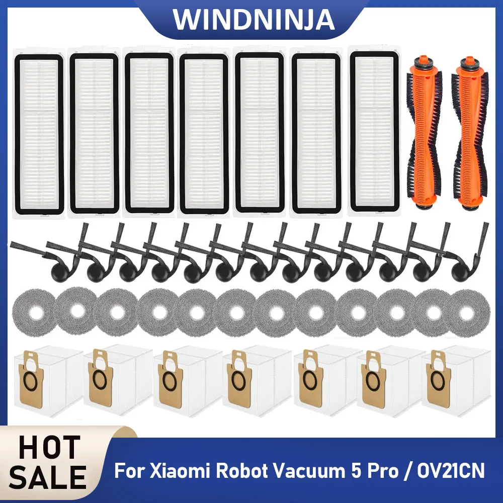 Mopp Tuch Staub Taschen Fit Für Xiaomi 5 Pro/OV21CN Roboter Vakuum Hepa-Filter Seite Pinsel Wichtigsten Pinsel staubbeutel Filter Ersatz Teil Image