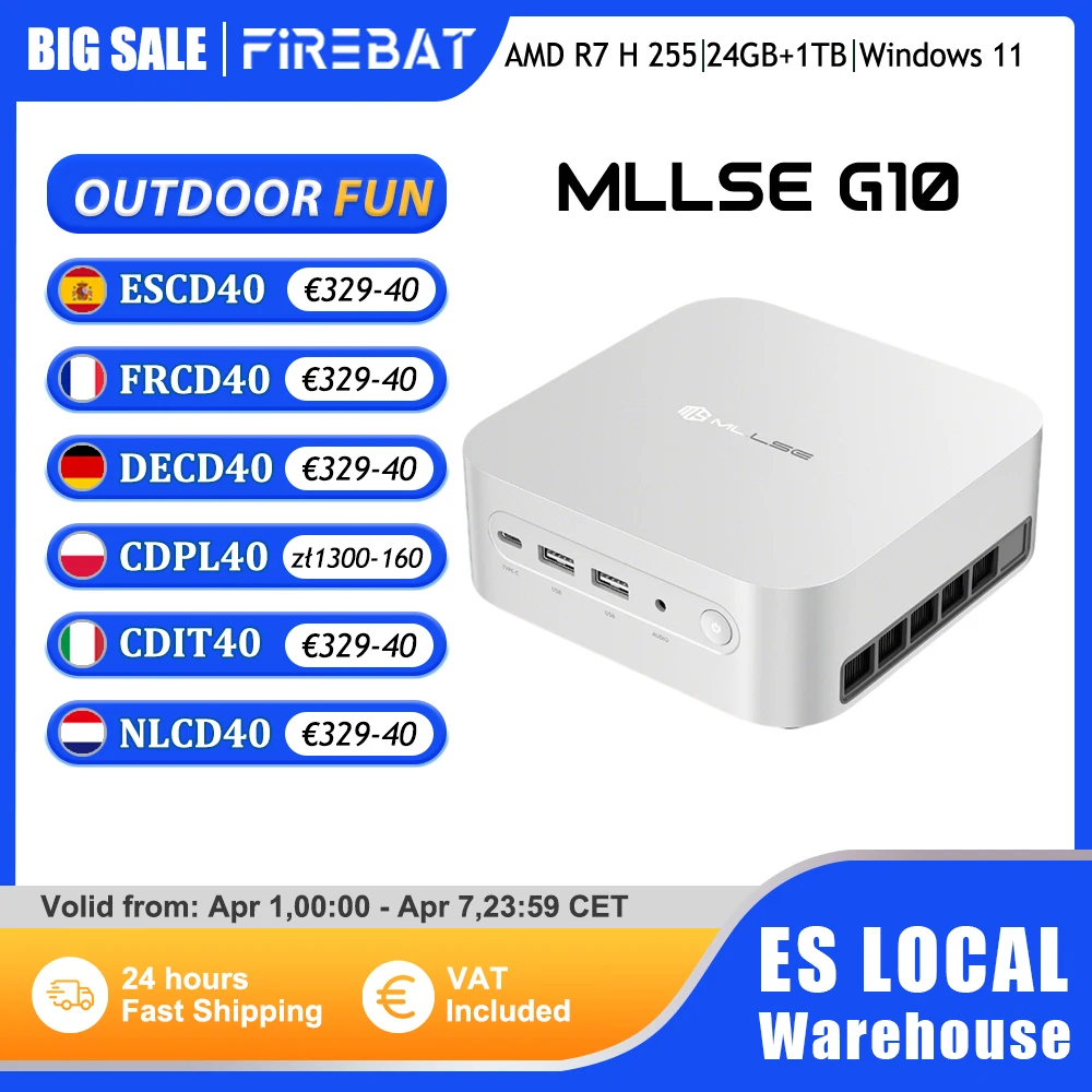 Mllse Mini-PC G10 AMD Ryzen 7 H 255 DDR5 24GB RAM 1TB SSD Windows 11 Pro Wi-Fi 6 BT5.2 USB4.0 Gaming Desktop Mini-Computer