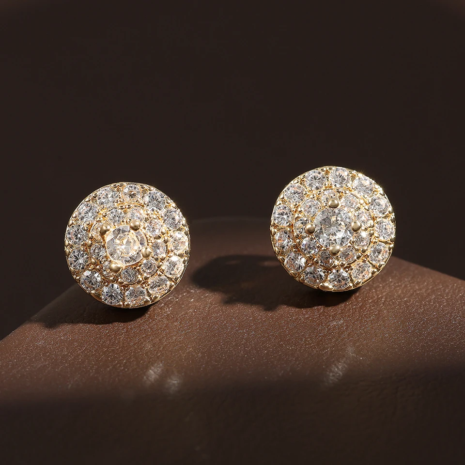 Hip Hop Rock Runde Kupfer Zirkonia Stud Ohrringe Silber/Gold Farbe Metall Kristall Ohr Schmuck für Männer Frauen Party Geschenk Image