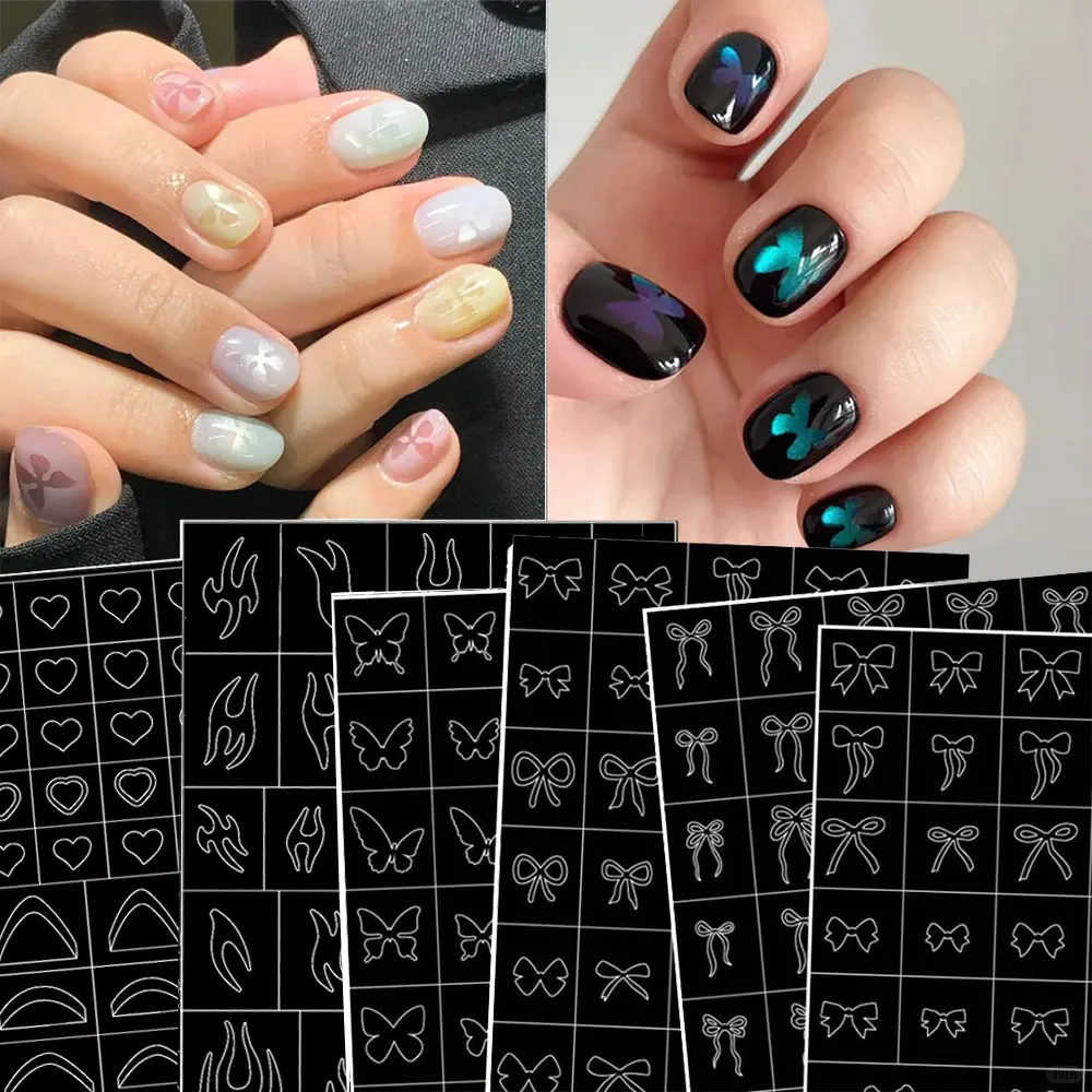 1 stücke Airbrush Nagel Schablonen Aufkleber Herz Schmetterling Bogen Flamme Stern Nagel Abziehbilder Papier Französisch Nagel Guides Slider Maniküre decora Image