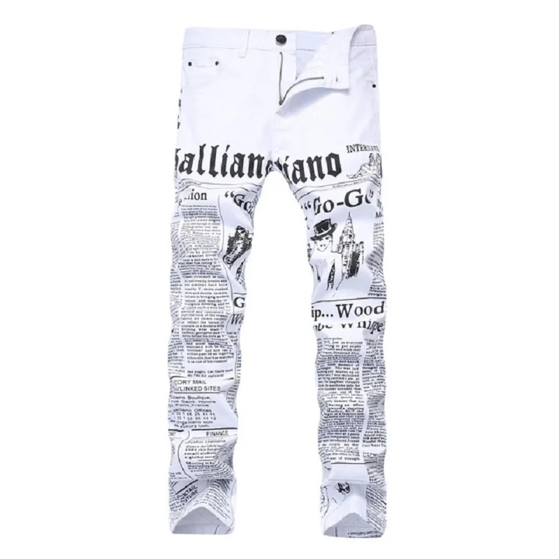 Neue Männer Jeans Slim Fit Biker Weiße Jeans Hosen Dünne Jeans Punk Brief Druck Denim Hosen Plus Größe 42 Dropshipping