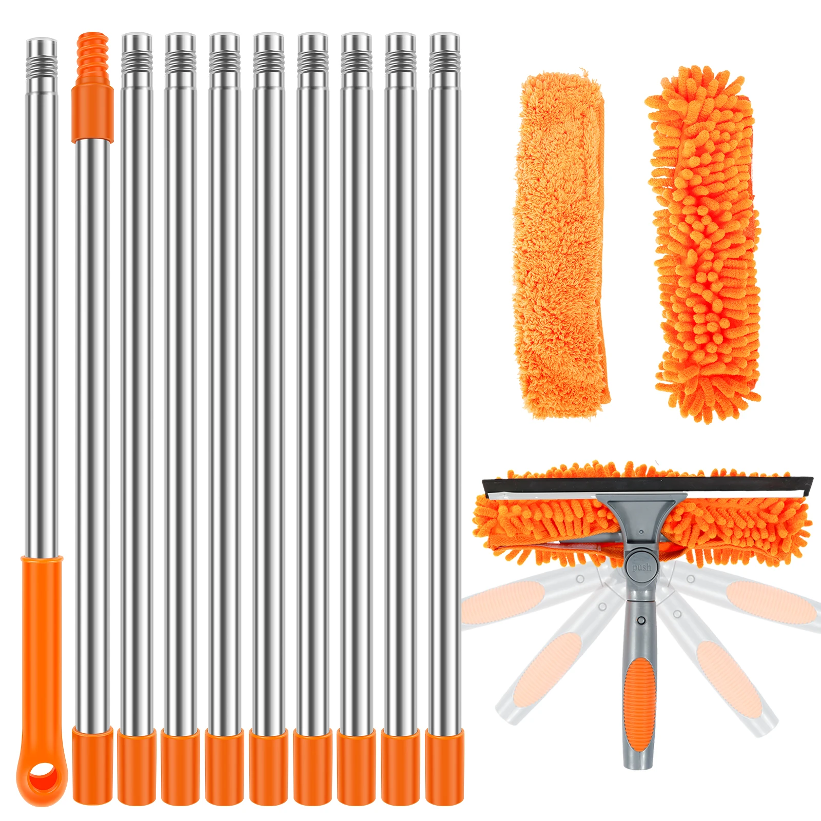 100–420 cm verlängertes Fensterreinigungsset, 2-in-1, doppelseitiger Glasabzieher, Staubwedel, Mopp 180 ° Schwenkbare Fensterreinigungswerkzeuge Image