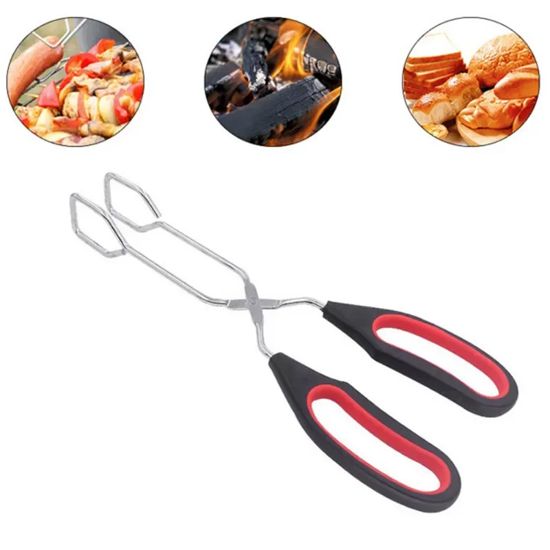 3 Größen Grill-Scherenzange, rutschfest, für gegrillte Lebensmittel, Brotzange, Metall, Grill-Backclip mit langem Griff, Küchen- und Kochzubehör Image
