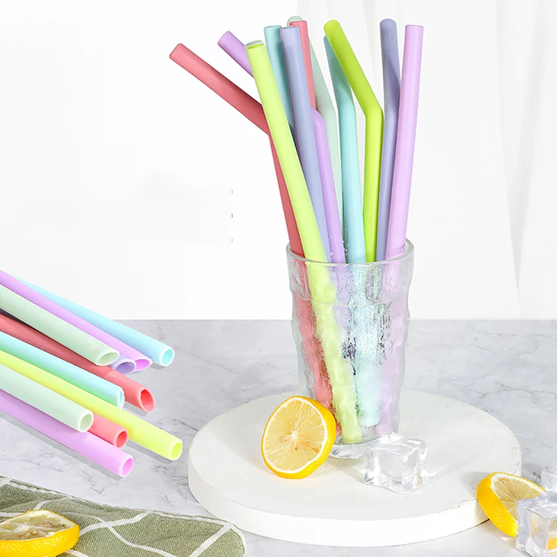 6Pcs Wiederverwendbare Food Grade Silikon Strohhalme Gerade Gebogen Mehrfarbige Trinkhalm Für kinder Party Bar Zubehör Image