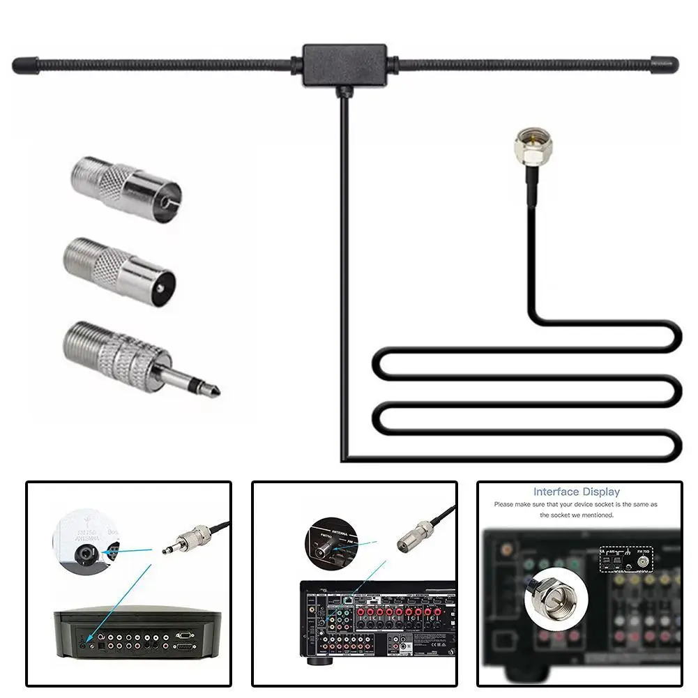 FM Radio Antenne FM Dipol Antenne Stereo Empfänger Auto Auto Musik System Adapter Home Stereo Audio Signal Verstärker Stecker Image