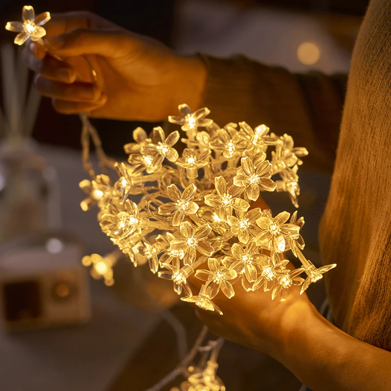 Led Lichterketten Kristall Kirschblüten Girlande Innen Dekorative Batterie Blumen Laterne Festival Dekoration Lichter