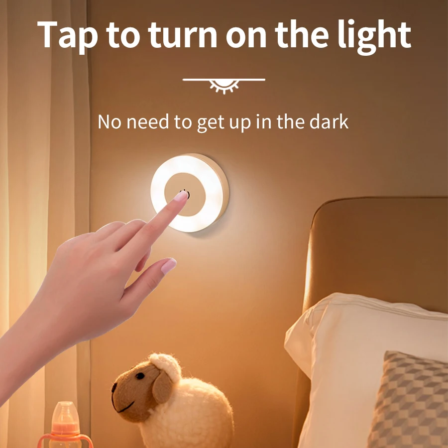 Runde LED-Wandleuchte, wiederaufladbares Nachtlicht mit Touch-Schalter, dimmbares magnetisches Buchlicht zum Lesen, Schlafzimmer, Schrank, Schrank