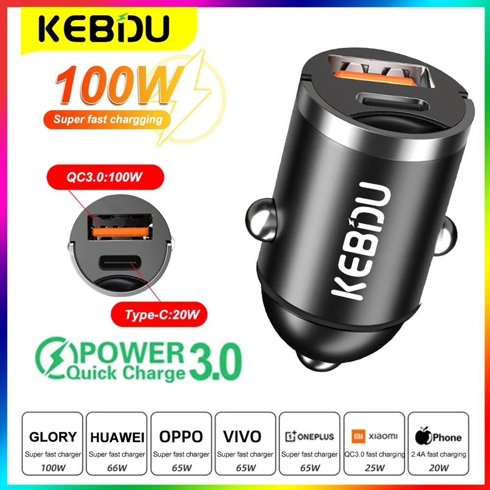 100w qc 3,0 pd Mini-Auto ladegerät Typ c Schnell ladung 3,0 2 Port 5a Schnell lade adapter 12V 24V für iPhone Xiaomi Handy Image