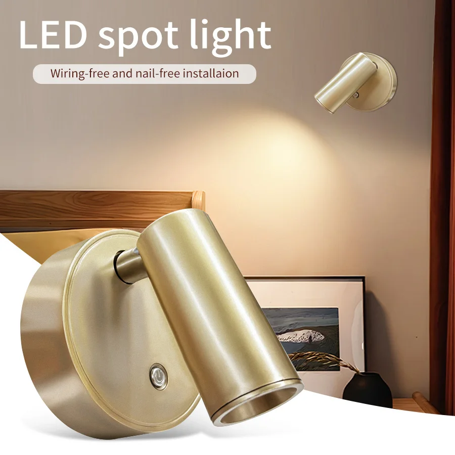 Touch-Sensor-LED-Strahler, kabellos, magnetisch, dimmbar, wiederaufladbar, Wandleuchte 360° ° Rotation für Schlafzimmer-Nachtbeleuchtung am Bett