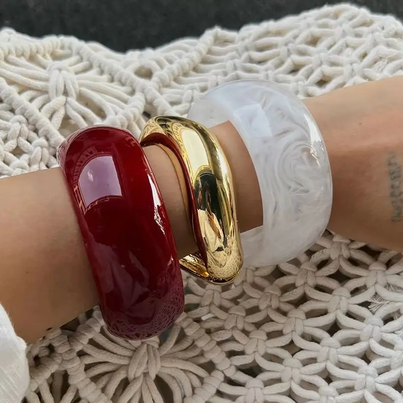 Ingemark 3 Stile Y2K Boho Harz Breite Armreifen für Frauen 2022 Neue Punk Geometrische Unregelmäßige Arm Armbänder Grunge Schmuck Steampunk Image