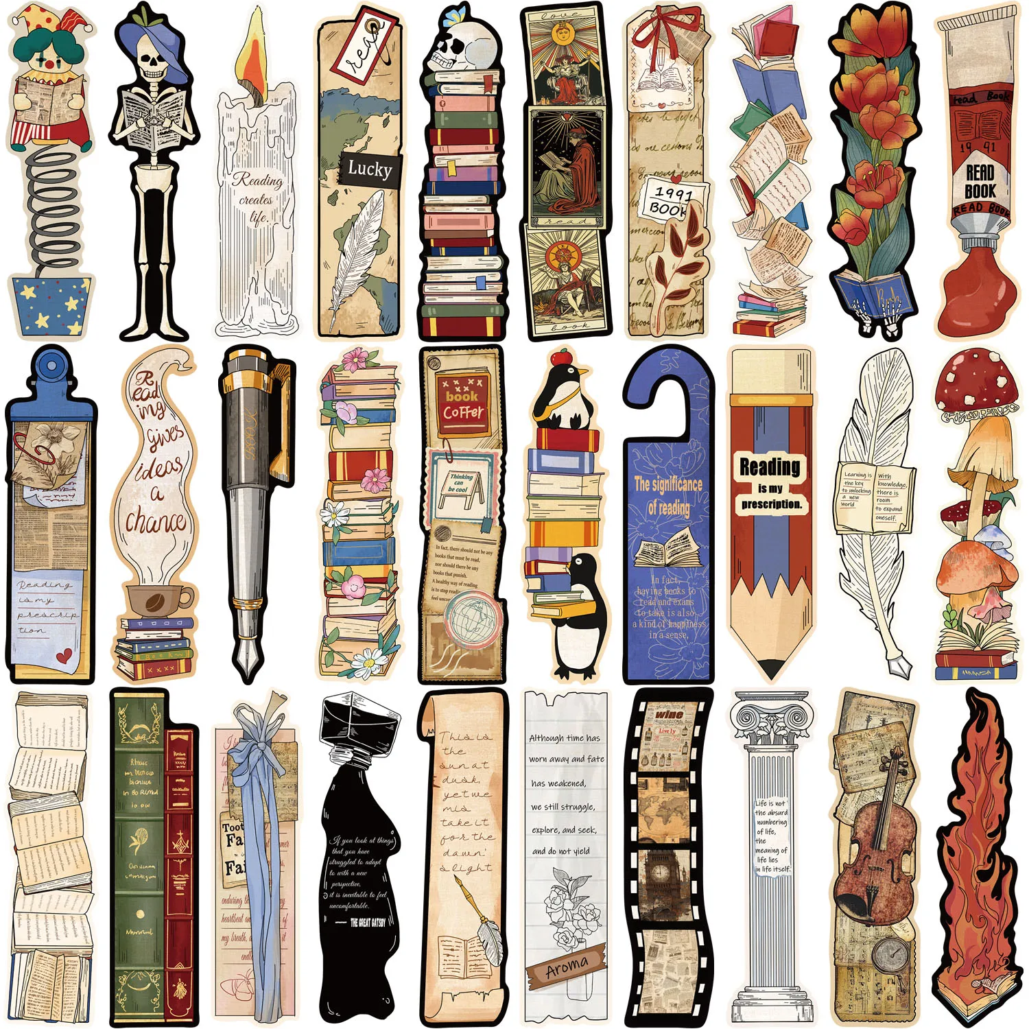30 Stück Vintage-Lesezeichen für Studenten, erstellen Sie Geschenkpapierkarten mit klassischen Texten, Leseseiten, kommentierte Lesezeichen Image