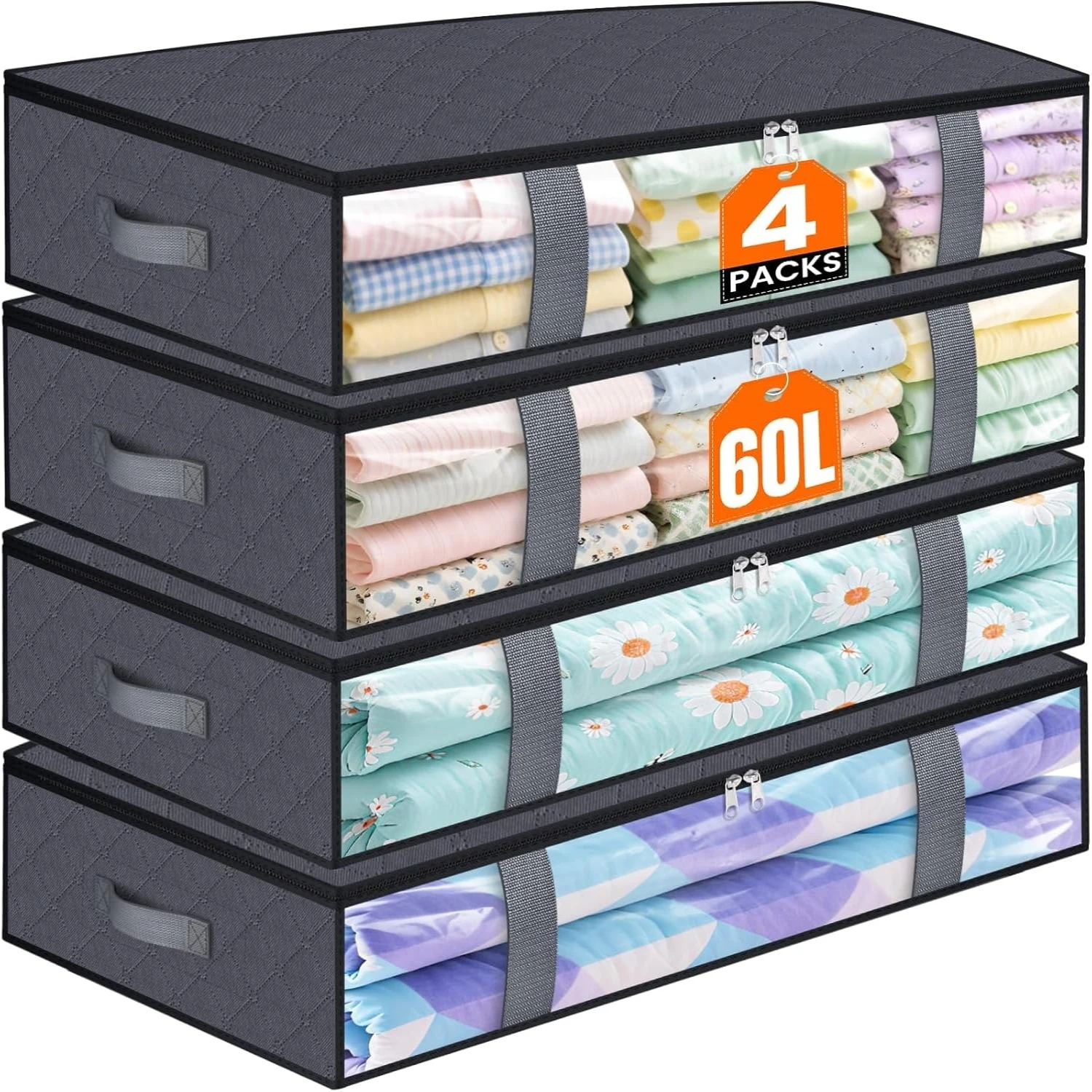 4er-Pack Aufbewahrungsbehälter unter dem Bett, Decken-Aufbewahrungstasche, Schuhaufbewahrung und Organisation, platzsparender Bettwäsche-Organizer für Schlafzimmer Image