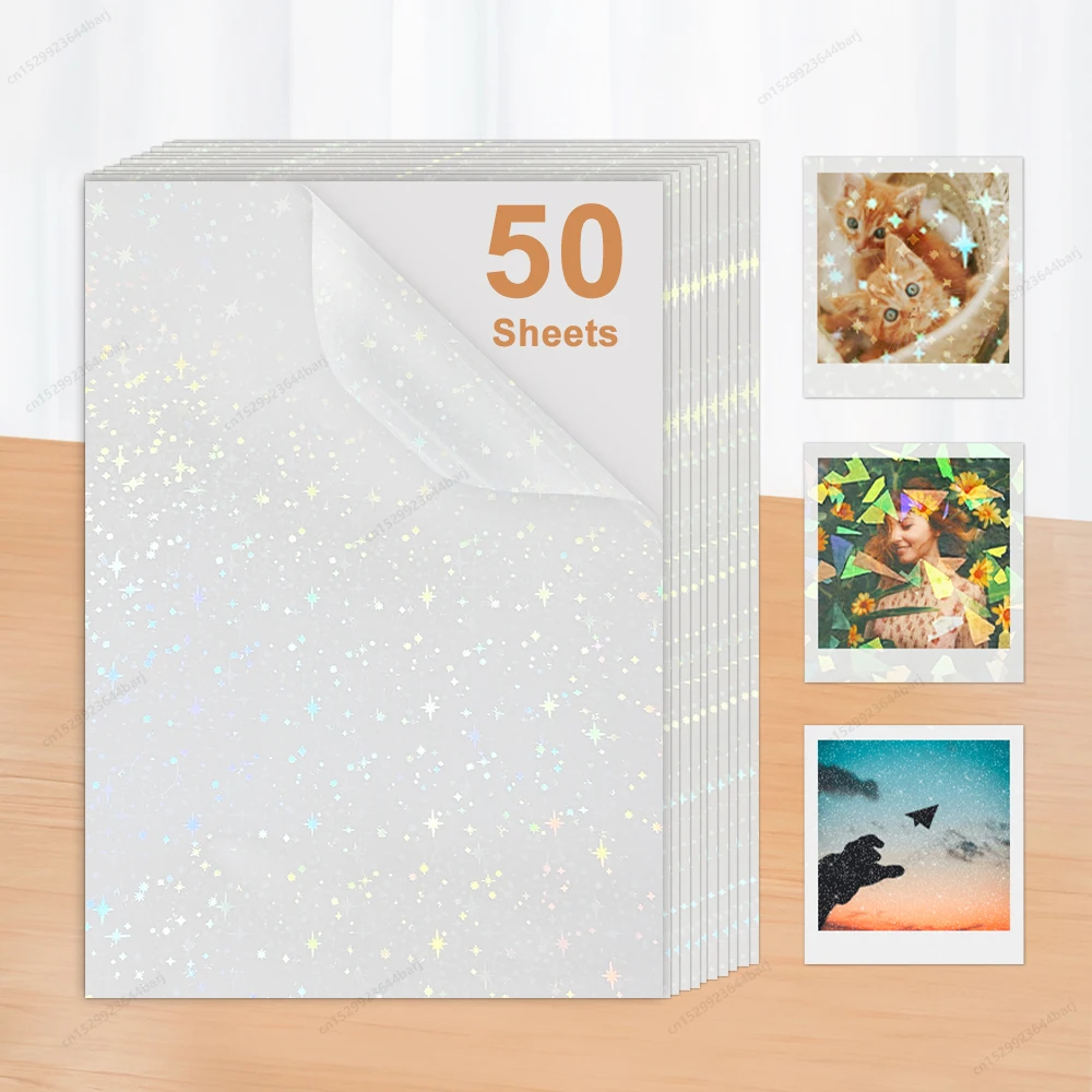 30/50 Blatt Kaltlaminierfolie, selbstklebend, A4, transparent, holografische Overlay-Laminierfolie, wasserfester Aufkleber, Papierfolie Image