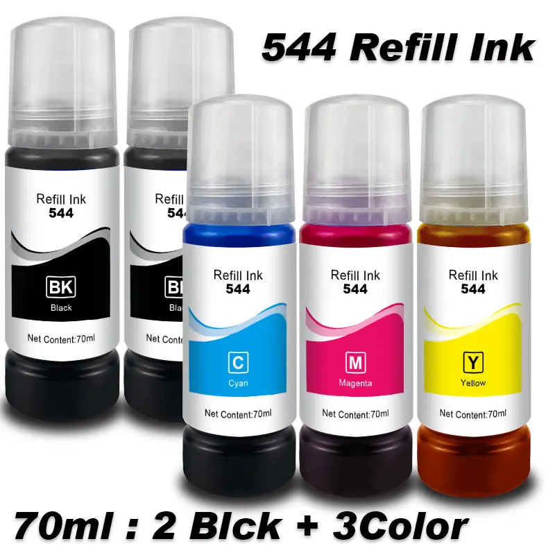 T544 544 Dye Ink 70 ml Flasche Nachfüllset Fit CISS Für Epson EcoTank L3150 L3110 L3100 L3210 L3250 L1110 5190 Tintenstrahldrucker Image