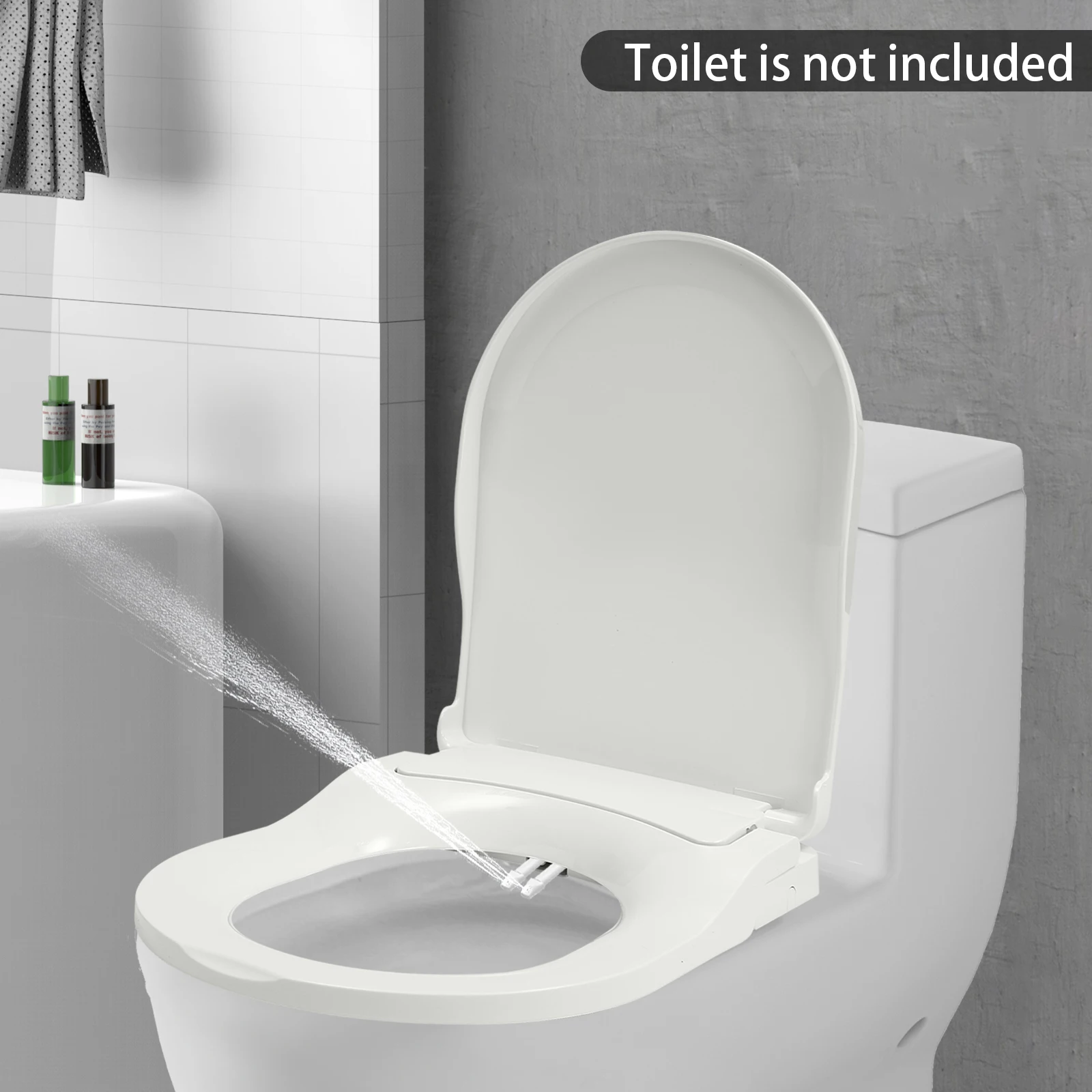 Nicht elektrischer Bidet-Toilettensitz, WC-Bidet-Deckel, passend für längliche Toiletten, D-förmig mit doppelter Düse und reinigem Spülschlauch