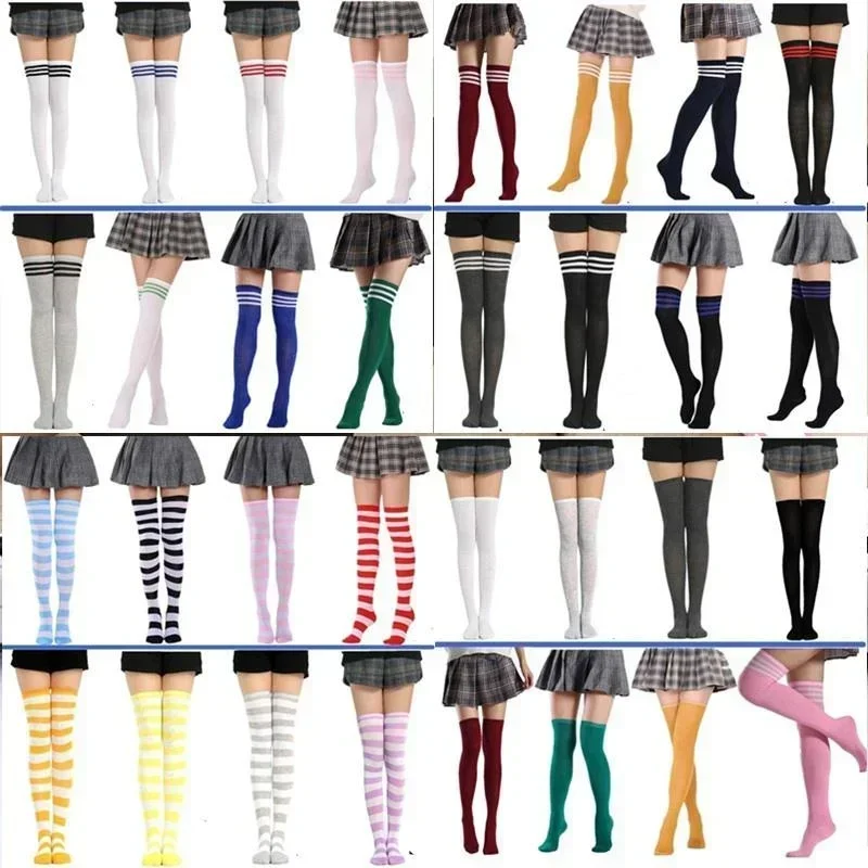 Mode süße Mädchen Oberschenkel hoch schwarz weiß gestreift über dem Knie lange Socken Lolita Beinwärmer Gothic Strümpfe für Frauen Sexy Image