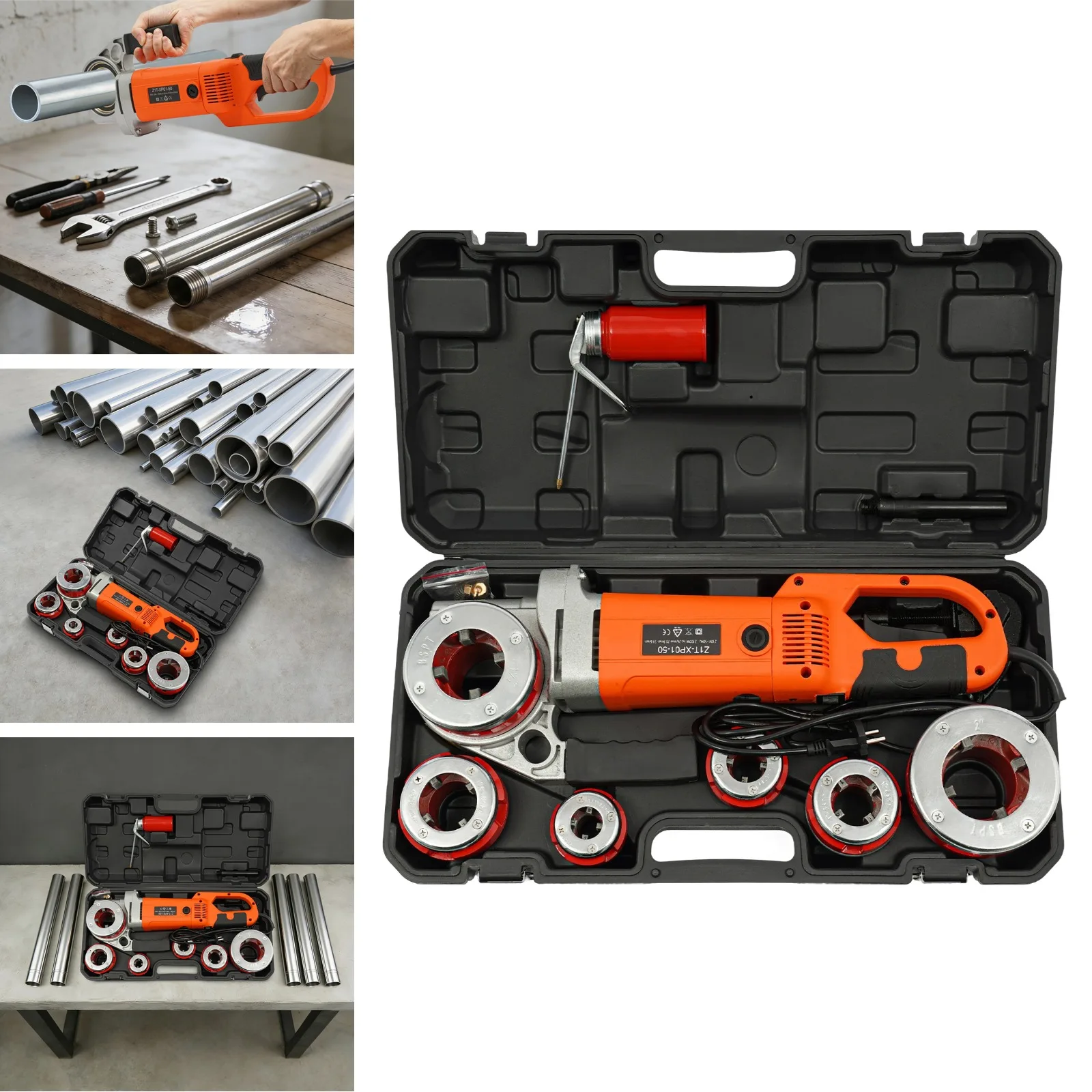 2300W Rohrgewindeschneidmaschine 230V/110V Elektrisch mit 6 Gewindebohrern 1/2 bis 2 Zoll Industrielles Rohrgewindeschneider-Set für Verzinkte Stahlrohre Image