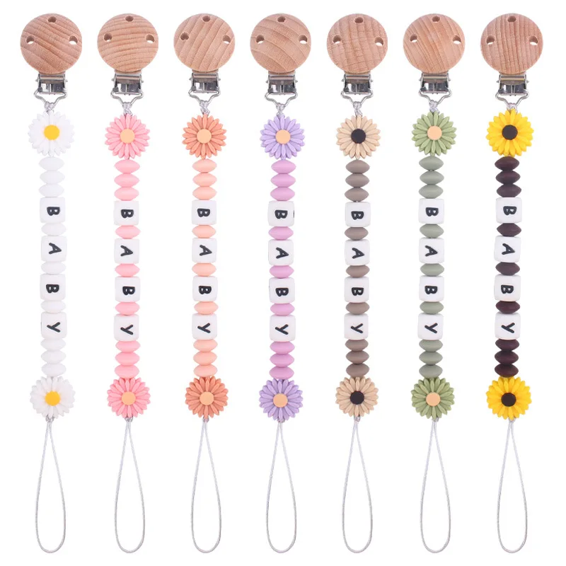 Baby Schnuller Clips Personalisierte Name Blume Silikon Schnuller Nippel Halter Clip Kette Zahnen Spielzeug Schnuller Zubehör BPA FREI