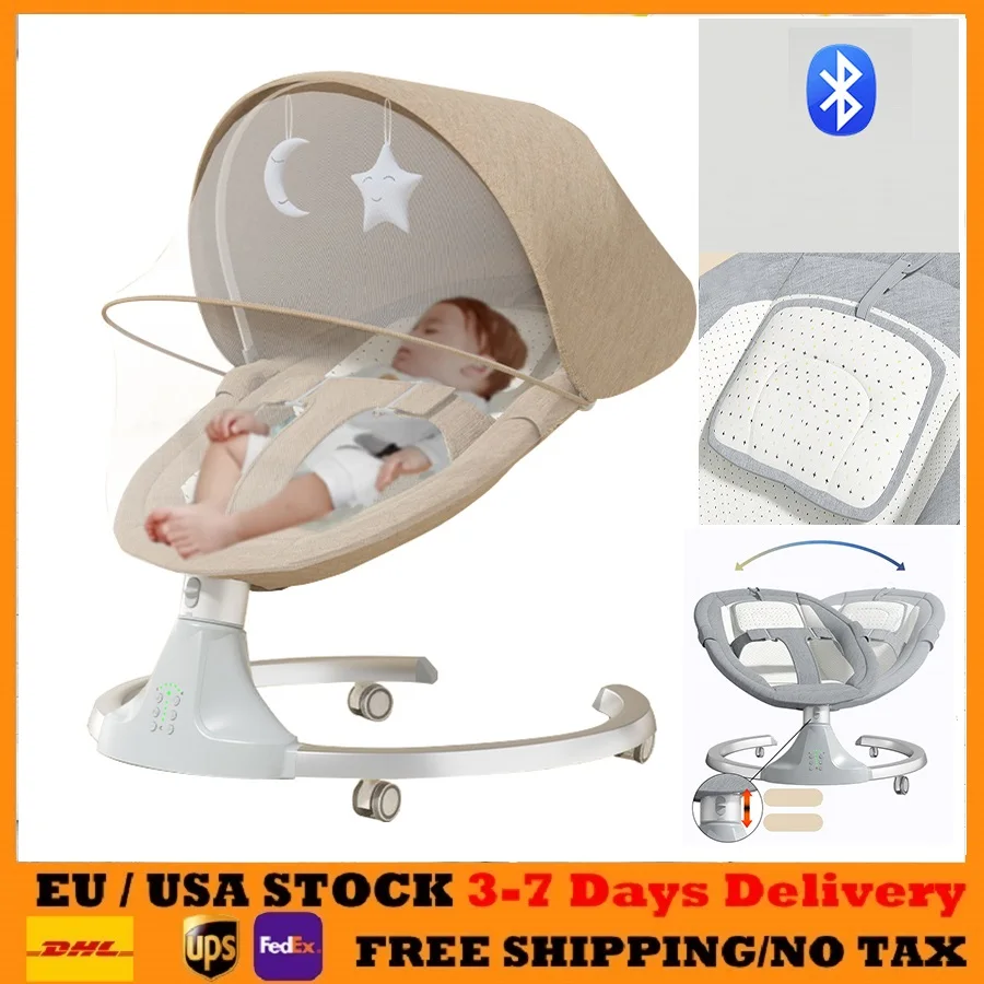 Elektrische Wiege, Babybetten, tragbare Babywippe, Stubenwagen mit automatischer Schaukel für Babyschaukelstuhl, atmungsaktive Mesh-Stubenwagen Image