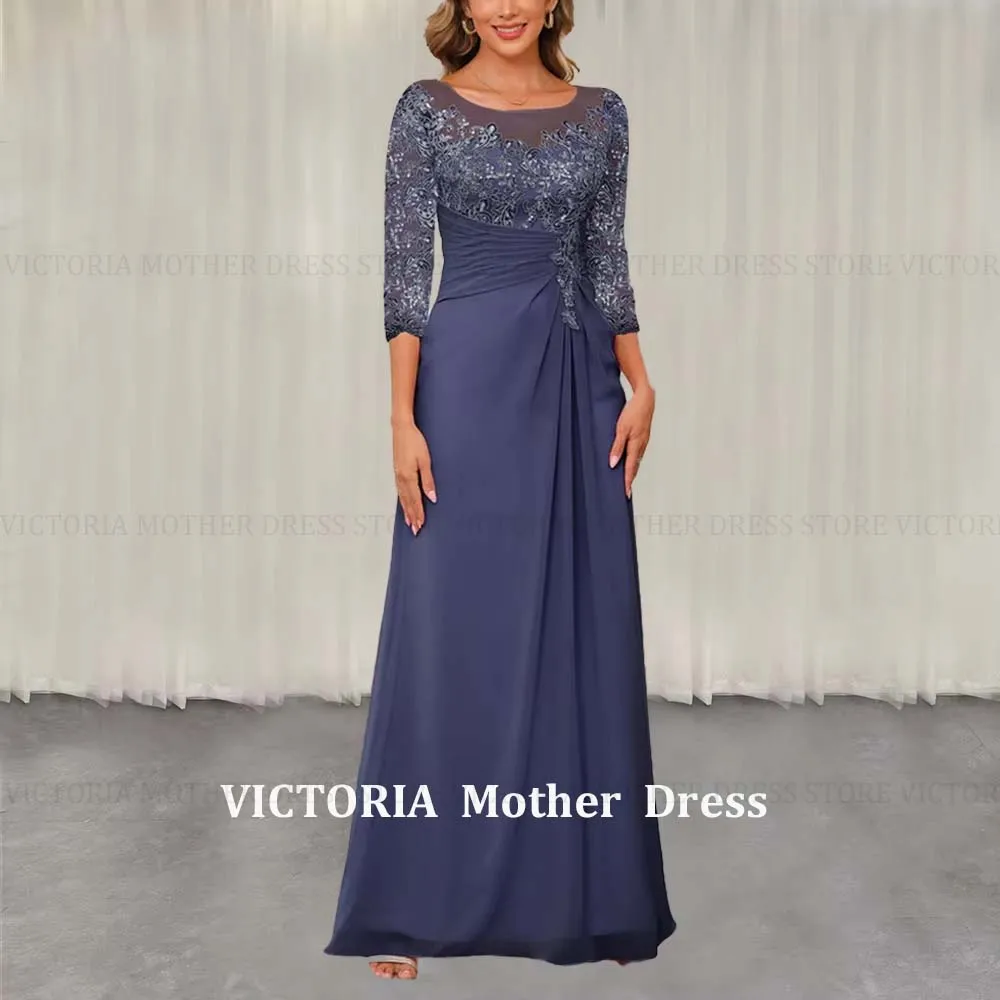 VICTORIA Maßgeschneiderte Blaue Elegante Brautmutterkleider 2026 A-Linie Applikationen Lange Hochzeitsgast-Kleider Party-Abendkleid