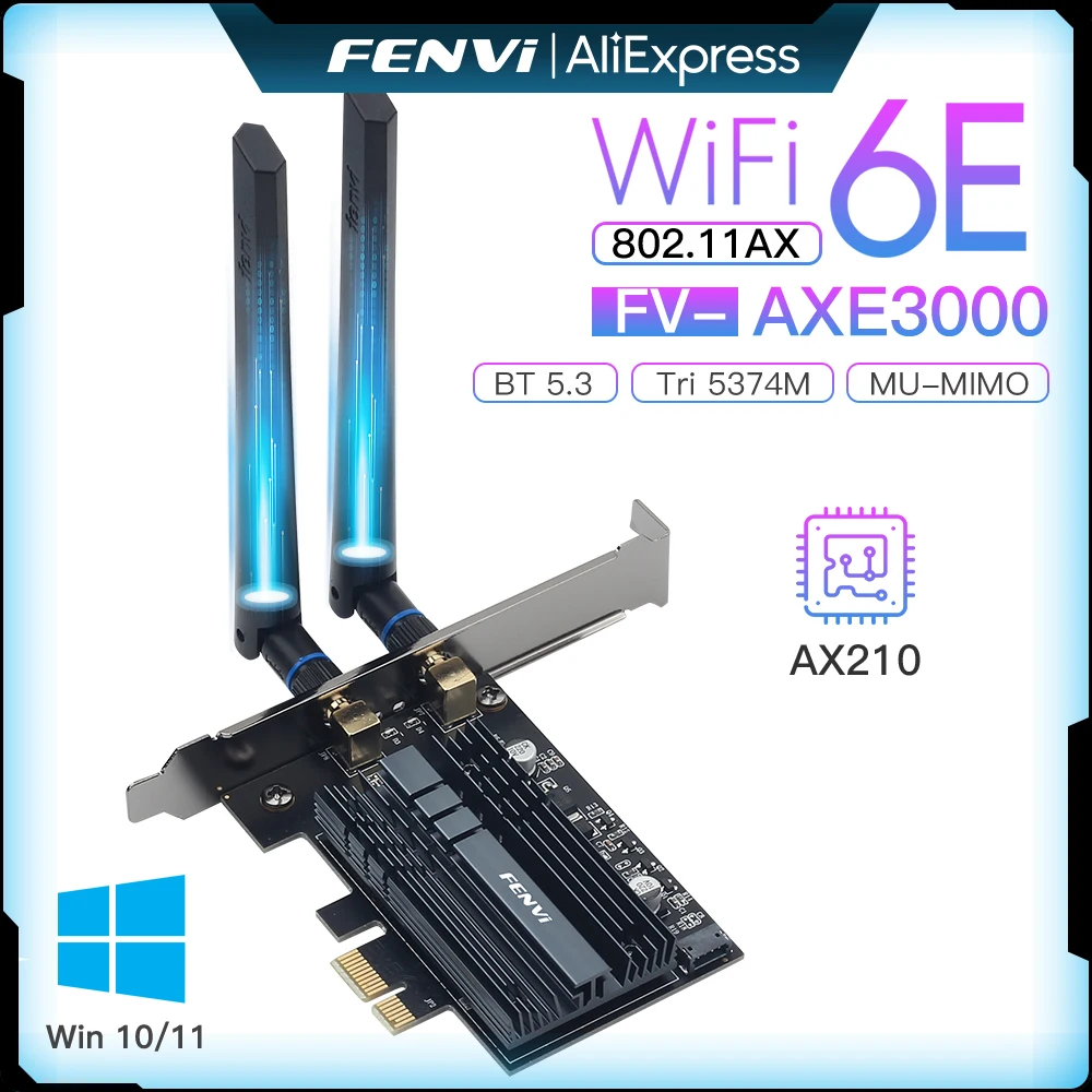 FENVI 5374 Mbit/s WiFi 6E AX210 für Bluetooth 5.3 Tri-Band 2,4 G/5 G/6 GHz Wireless PCIe WiFi Adapter 802.11AX WiFi 6 Karte PC Win10/11 Image