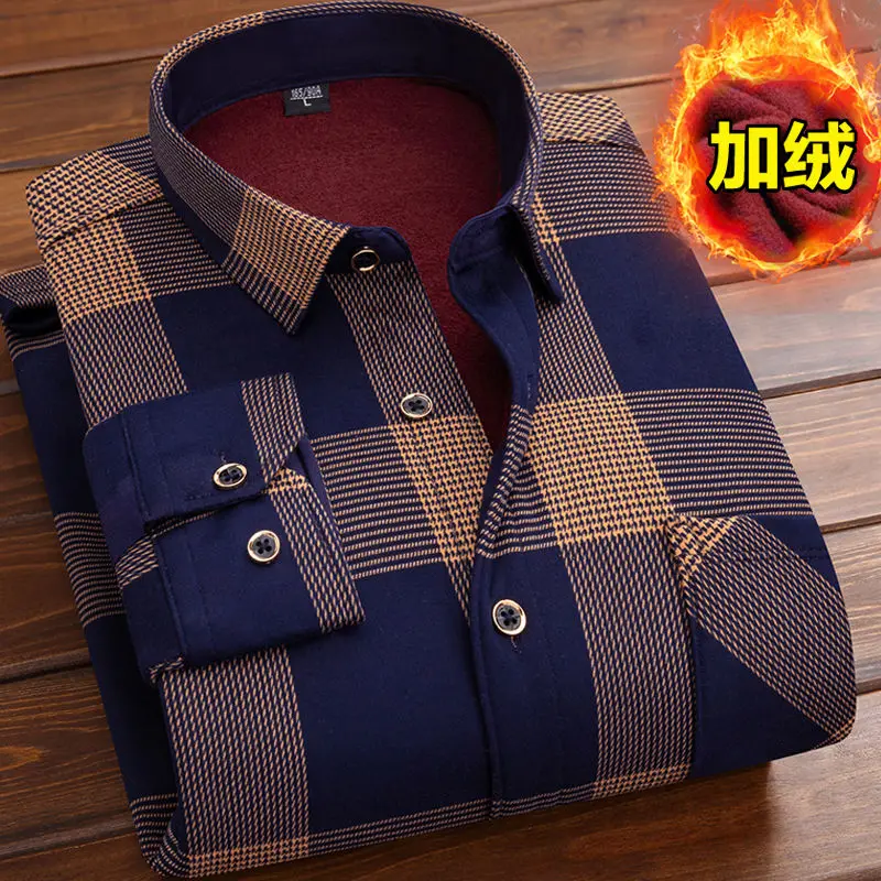 Herbst und Winter Herren Langarm Fleece Shirt Thermo hemd Plaid Jacke Kleidung Herren bekleidung Streetwear Herren hemden Image