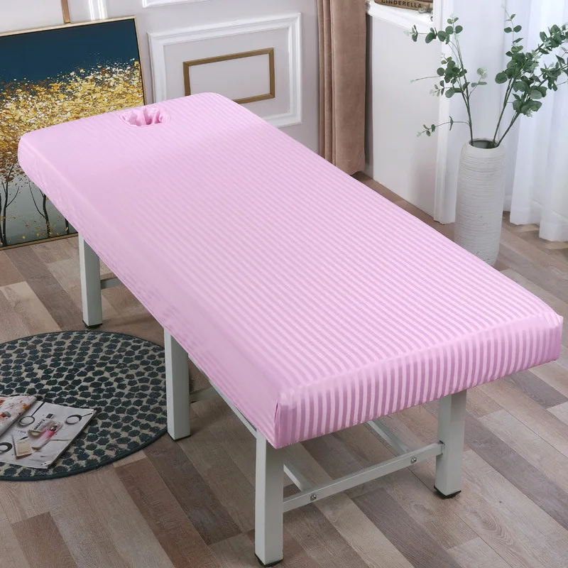 Elastische Satin Streifen Massage Sabanas Tisch Spannbettlaken Vollständige Abdeckung Elastisches Gummiband Massage SPA Bettdecke mit Loch Image