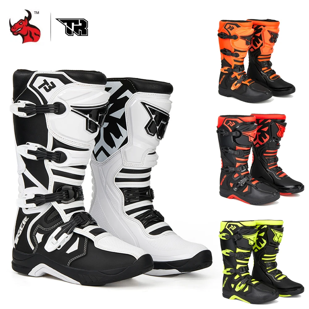 Professionelle Outdoor Motocross Racing Lange Stiefel Anti Slip Atmungsaktive Motos Schuhe männer Motorrad Schutz Stiefel Image