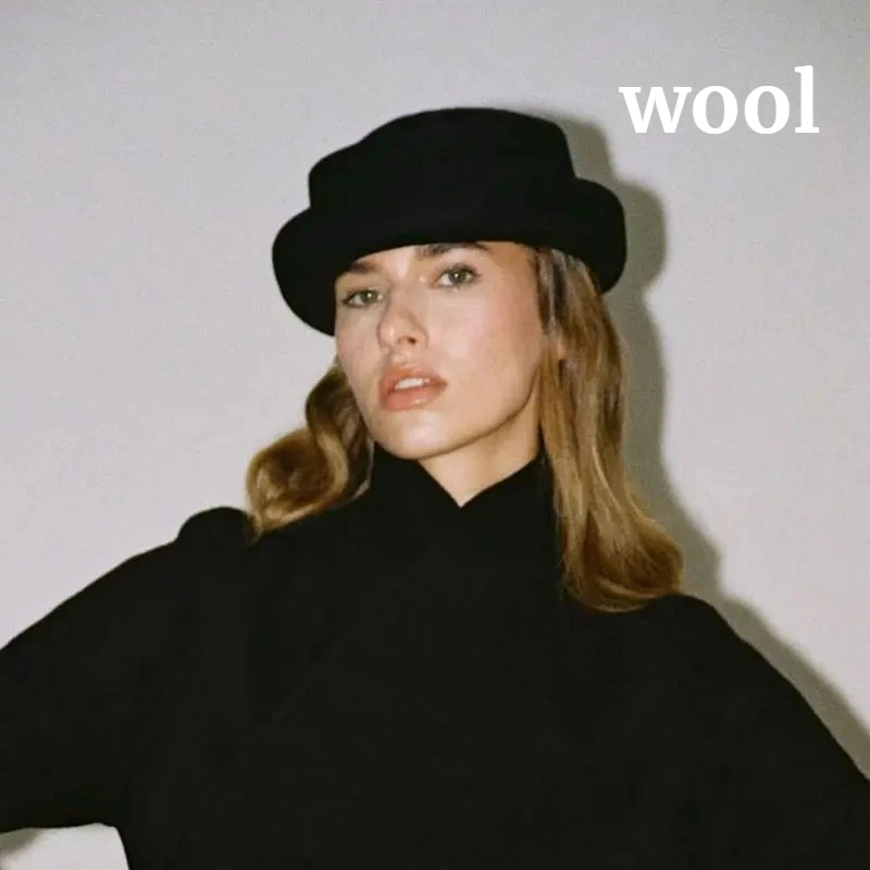 2025 neue Retro-Baskenmütze aus 100 % Wolle, Damenmode, französische elegante Baskenmütze, Designer-Herbst- und Winter-Zylinder, Runway-Stil Image