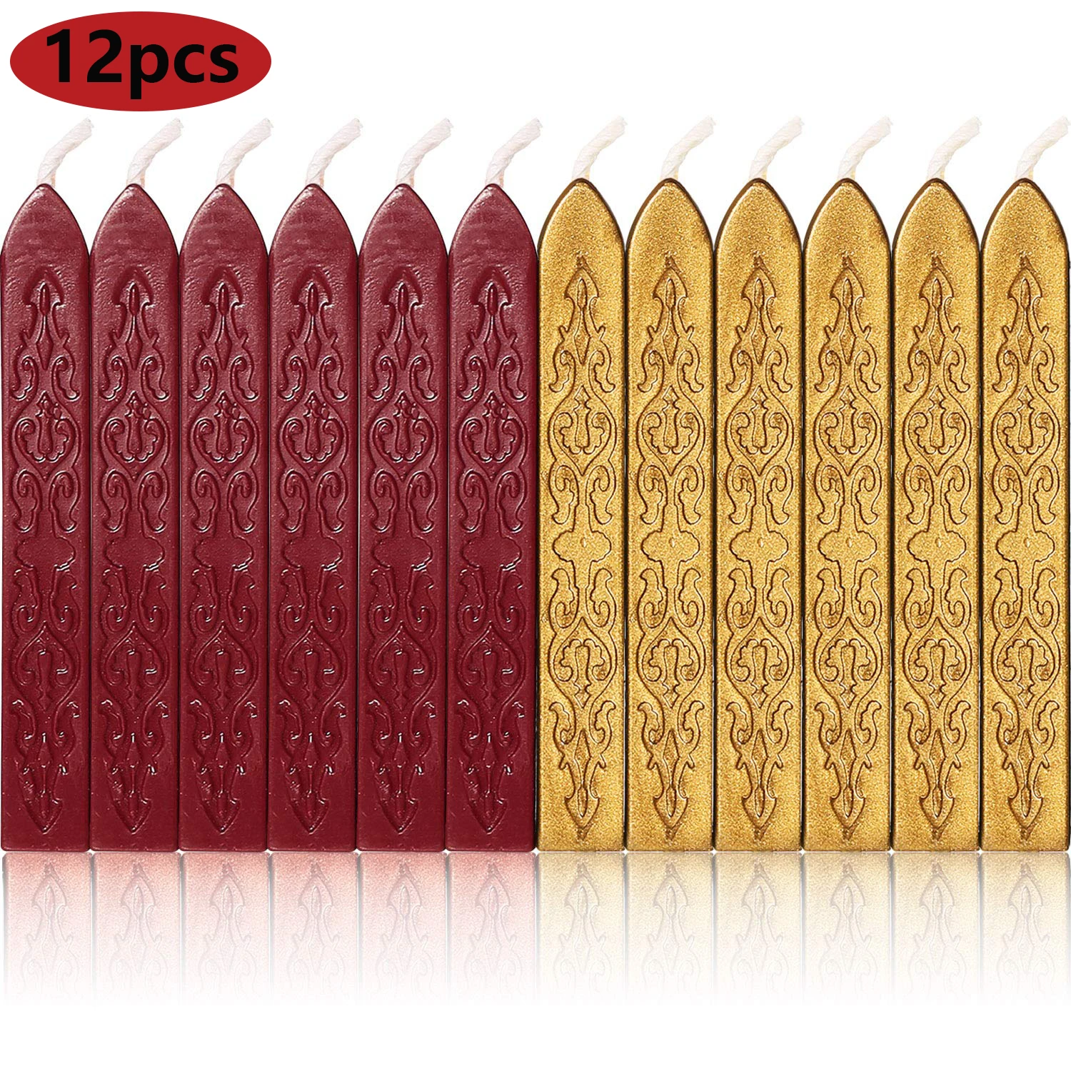 12 Stück rote, goldene Siegelwachsstifte mit Dochten für Briefe, Siegelstempel, Hochzeitseinladungen, Verpackungsdekoration Image
