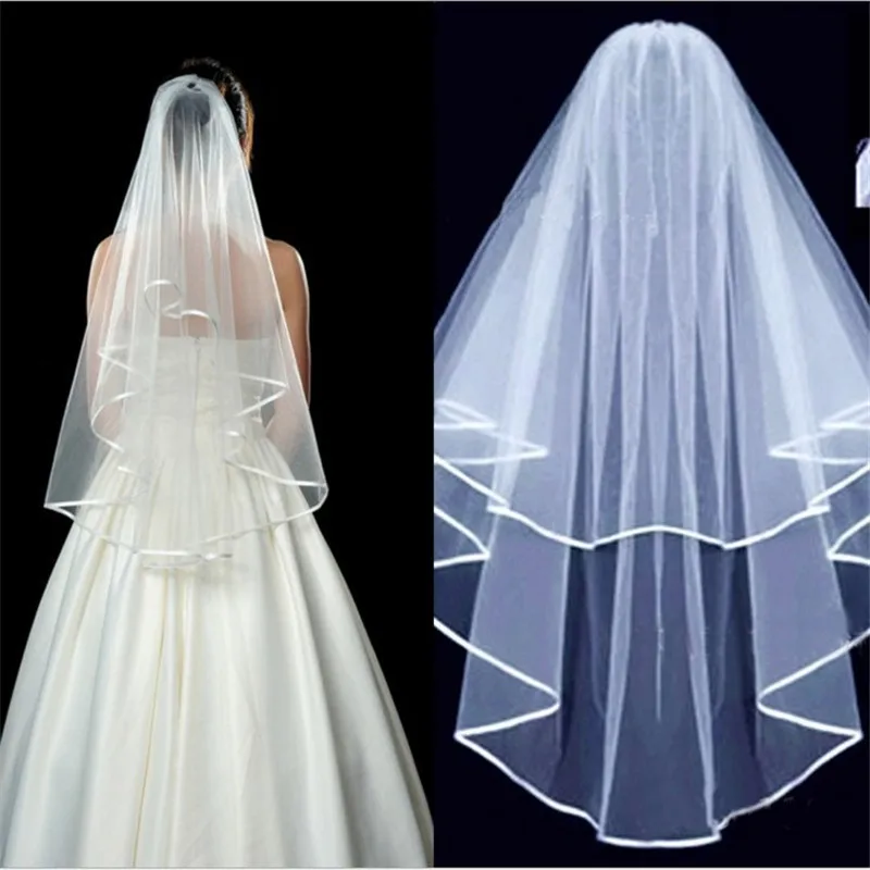 Kurzer einfacher Hochzeitsschleier aus Tüll, zweilagig, mit Kamm, weißer Elfenbein-Brautschleier für die Braut für die Hochzeit, Hochzeitszubehör Image