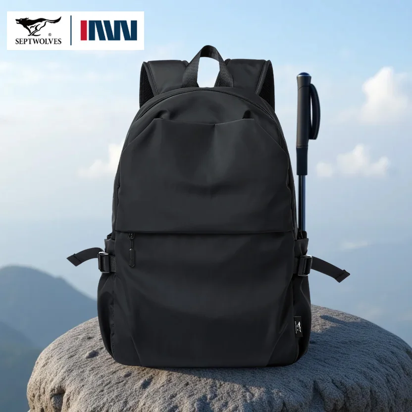 Septwolves Schwarzer, wasserdichter, lässiger Schulrucksack, 16-Zoll-Laptop-Rucksack für Damen, Herren, Jungen, Schultasche, Rucksack mit großer Kapazität