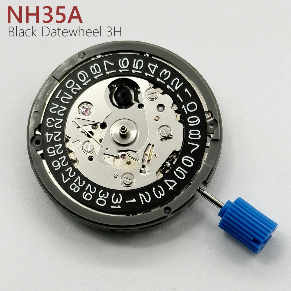 Japanisches echtes mechanisches NH35-Uhrwerk, schwarz, 3 Stunden Datum, Automatikuhr, Ersatzmechanismus NH35A 4R35, hohe Genauigkeit, 24 Juwelen Image
