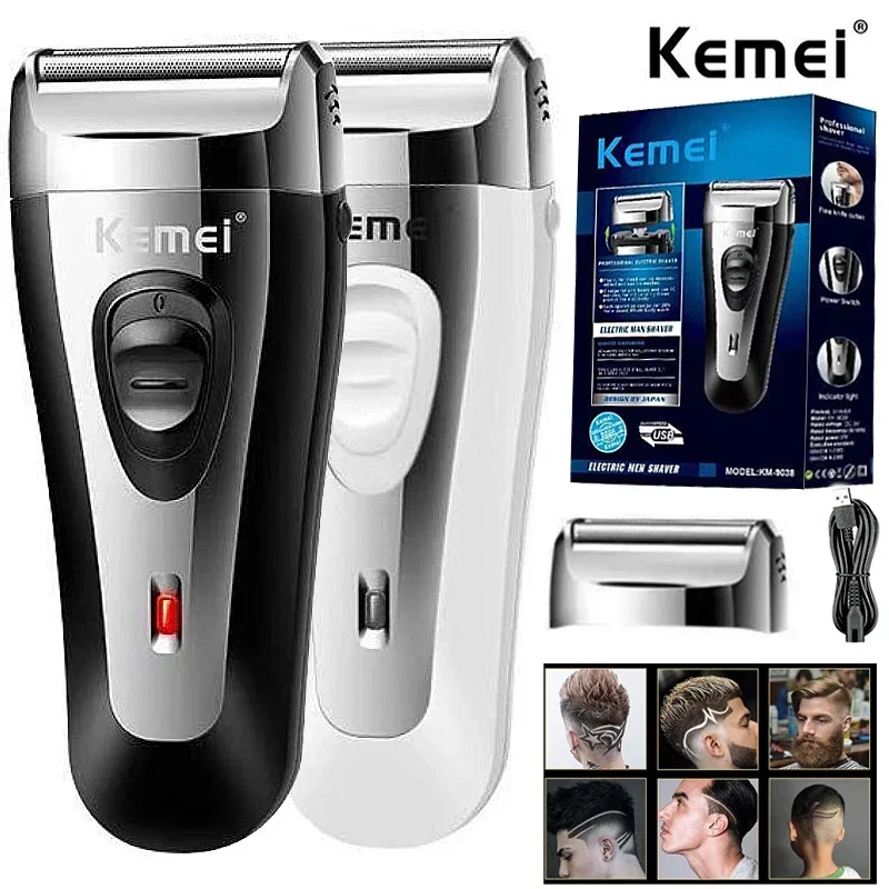 KM-9038 Leistungsstarker wiederaufladbarer Rasierer für Männer, Folien-Elektrorasierer, Bartkopf, Rasieren, Elektrorasierer, Gesichts-USB mit zusätzlichem Netz Image